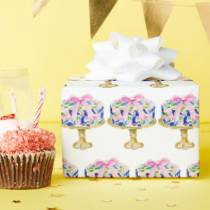 Papier Cadeau Preppy Grandmillennial Chinoiserie gâteau d'annive
