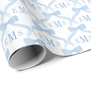 Papier Cadeau Preppy Monogram Blue Bows Baby Boy