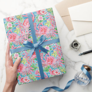 Papier Cadeau Preppy Palm Beach Floral Crabs Motif