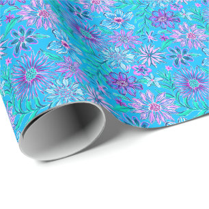 Papier Cadeau Preppy Palm Beach Imprimer Fleurs bleues