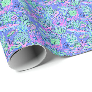Papier Cadeau Preppy Palm Beach Imprimer Lavande sous-marine