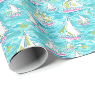 Papier Cadeau Preppy Palm Beach Imprimer Pastel Voiliers