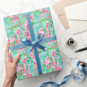 Papier Cadeau Preppy Palm Beach Motif de fleurs tropicales