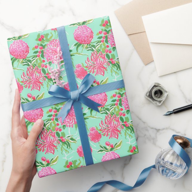 Papier Cadeau Preppy Palm Beach Motif de fleurs tropicales (Cadeaux)
