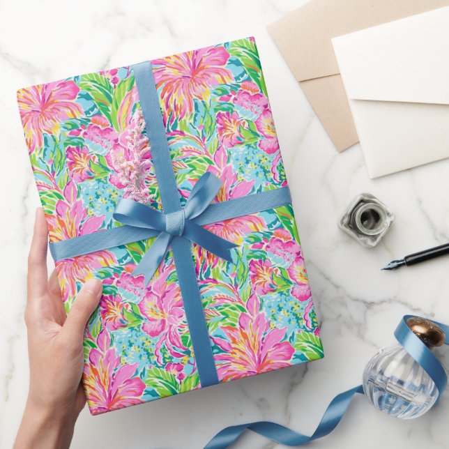 Papier Cadeau Preppy Palm Beach Motif de fleurs tropicales (Cadeaux)