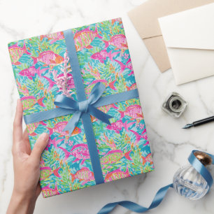 Papier Cadeau Preppy Palm Beach Motif de poissons tropicaux