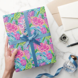 Papier Cadeau Preppy Palm Beach Motif de tortues tropicales