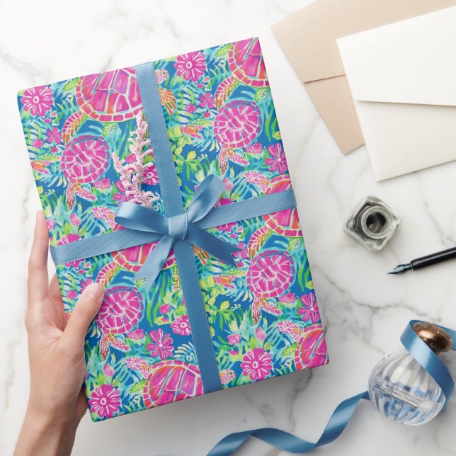 Papier Cadeau Preppy Palm Beach Motif de tortues tropicales (Cadeaux)