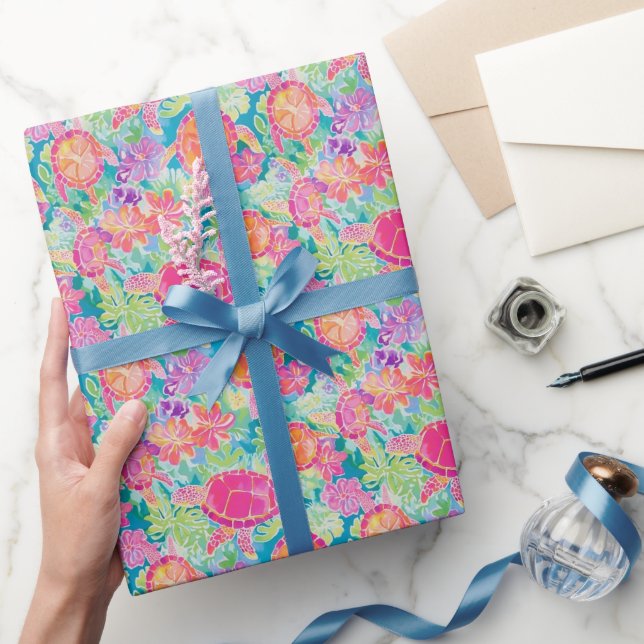 Papier Cadeau Preppy Palm Beach Motif de tortues tropicales (Cadeaux)