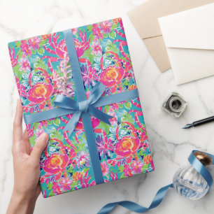 Papier Cadeau Preppy Palm Beach Océan Floral Crabs Motif