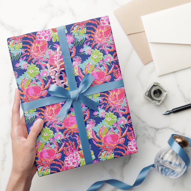 Papier Cadeau Preppy Palm Beach Océan Floral Crabs Motif (Cadeaux)