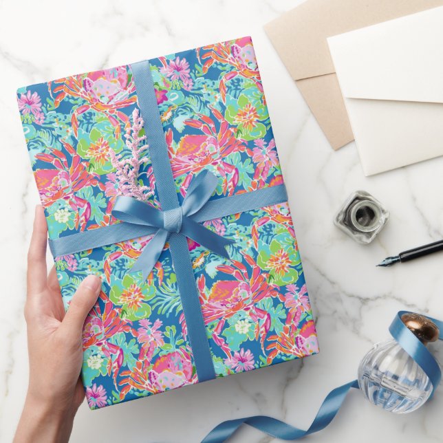 Papier Cadeau Preppy Palm Beach Océan Floral Crabs Motif (Cadeaux)