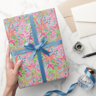 Papier Cadeau Preppy Palm Beach Ocean Starfish Motif