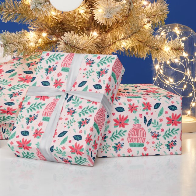 Papier Cadeau Preppy Pink & Green Casquettes de ski de Noël (Vacances)