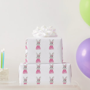 Papier Cadeau Preppy Pink Heart Bow Bunny