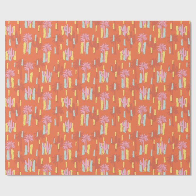 Papier Cadeau Preppy Retro Desert Road avec Palm Trees & Cactus (Plat)