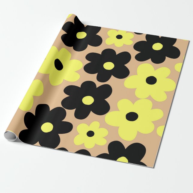 Papier Cadeau Preppy Yellow Black Hippie Motif (Déroulé)