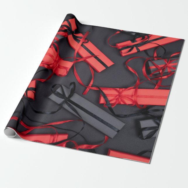 Papier Cadeau Présences Rouge Et Noir (Déroulé)
