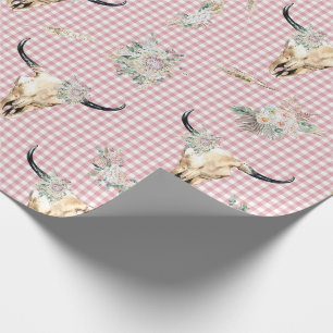 Papier Cadeau Presse rose En vichy Vache Crâne Boho