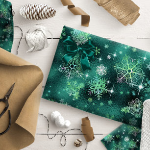 Papier Cadeau Prettiest Snowflakes Pattern Green ID846
