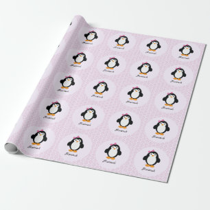 Papier Cadeau Pretty Penguin with Floral Background