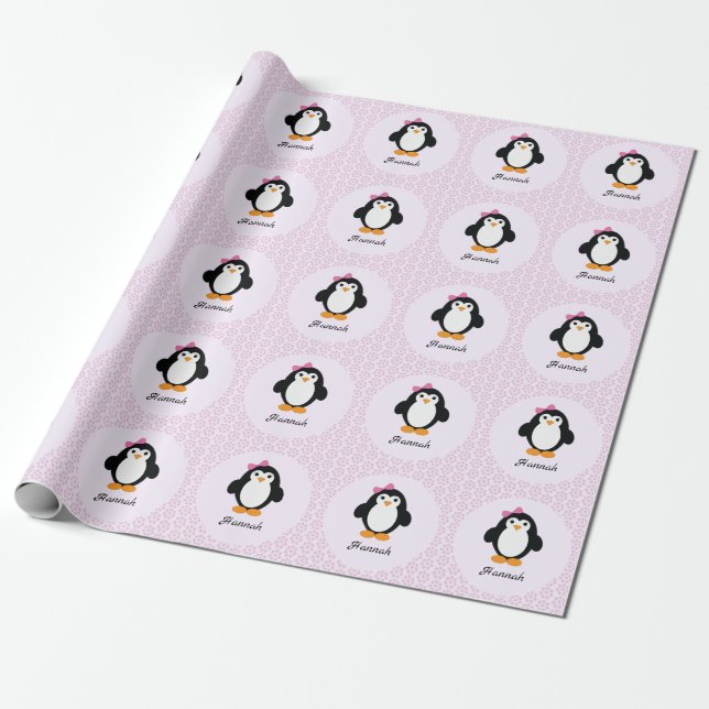 Papier Cadeau Pretty Penguin with Floral Background (Déroulé)