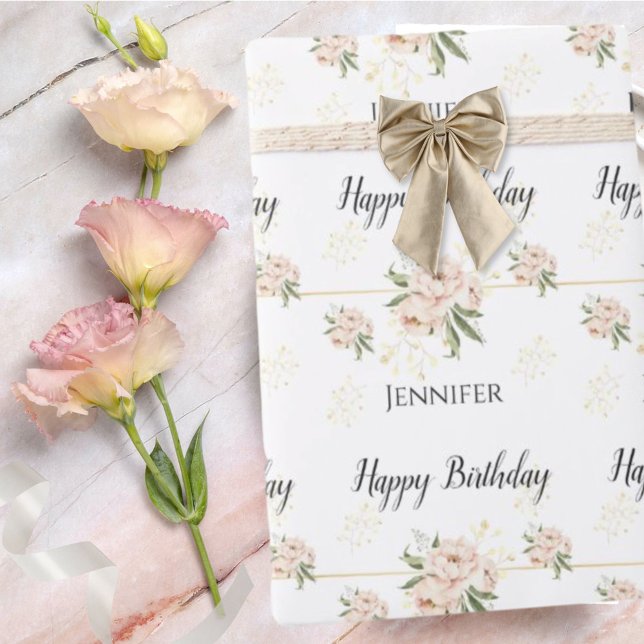 Papier Cadeau Pretty Pink Peony Joyeux papier d'enveloppement d' (Créateur téléchargé)