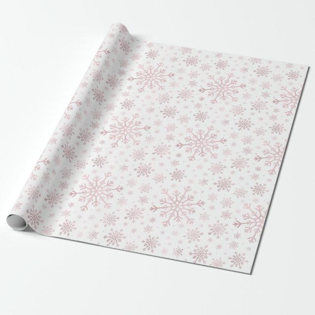 Papier Cadeau Pretty rose Flammes de neige de Noël en hiver blan (Déroulé)