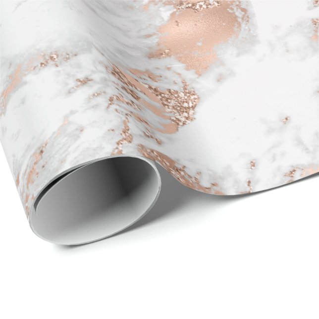 Papier Cadeau Pretty Rose Gold White Glitzy Marble (Coin rond)