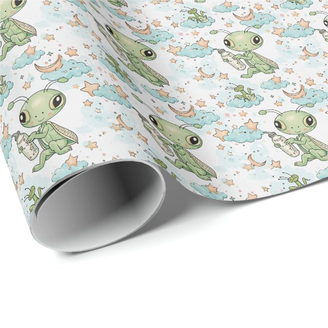 Papier Cadeau Prière Mantis Baby Pastel Motif d'aquarelle (Coin rond)