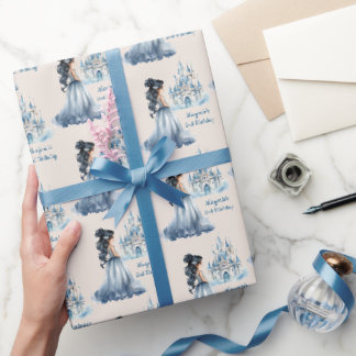 Papier Cadeau Princesse aux cheveux noirs et Château