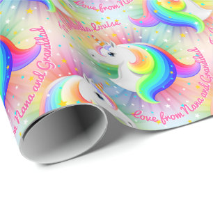 Papier Cadeau Princesse de l'arc-en-ciel Starburst de licorne de