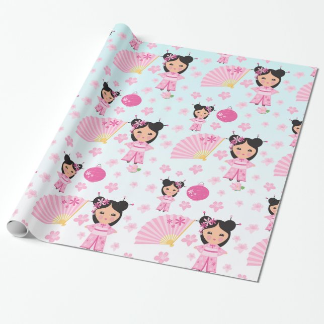 Papier Cadeau Princesse de Lotus et fleurs de fleurs de cerisier (Déroulé)