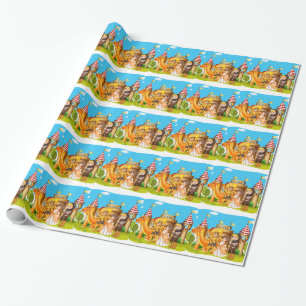 Papier Cadeau Princesse et chevaliers se tenant devant la fonte