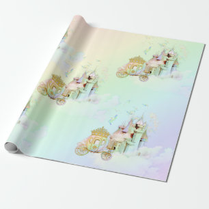 Papier Cadeau Princesse Magique Calèche de Château Arc-en-ciel