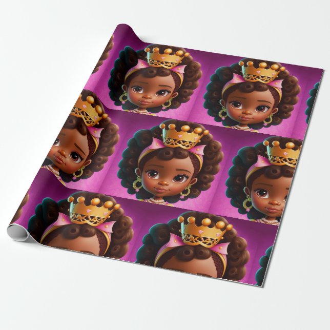 Papier Cadeau Princesse noire, Fille noire Bébée fille, Pourcent (Déroulé)