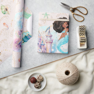 Papier Cadeau Princesse Sirène Noire   Sous l'Océan