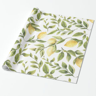 Papier Cadeau Printemps Aquarelle fraîche jaune citron vert feui