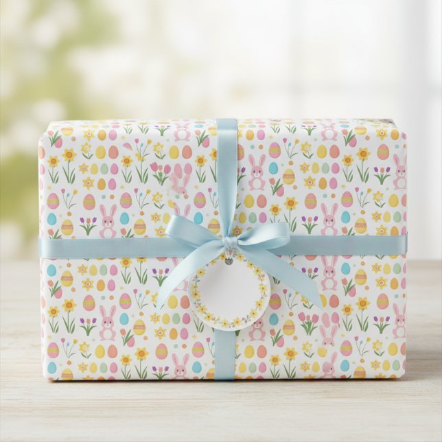 Papier Cadeau Printemps En Joie ! Lapin de Pâques et enveloppeme (Spring Into Joy! Easter Bunny & Daffodil Wrapping Wrapping Paper)