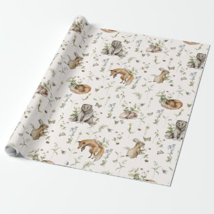 Papier Cadeau Printemps Été Bois Animaux Bébé Nursery Cadeau