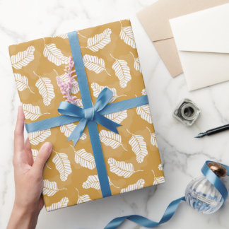 Papier Cadeau Printemps floral | Feuilles d'or et de blanc