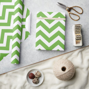 Papier Cadeau Printemps vert et blanc Chevron Mariage Anniversai