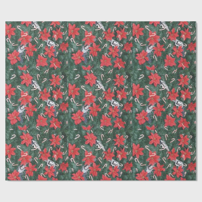 Papier Cadeau Pro poinsettias de Noël d'arme à feu (Plat)