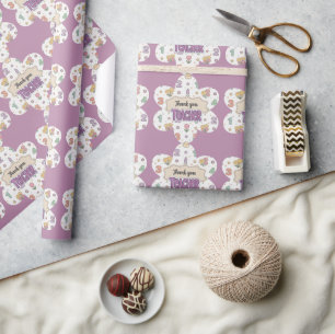 Papier Cadeau Professeur d'école primaire nombres motif violet 