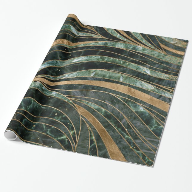 Papier Cadeau Profil onduleux de marbre vert (Déroulé)