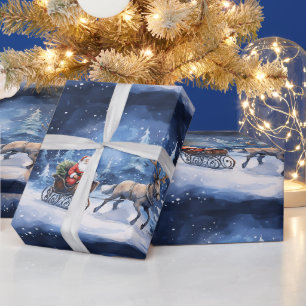 Papier Cadeau Promenade hivernale magique avec Père Noël à trave