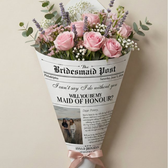 Papier Cadeau Proposition de la servante Journal Flower Wrap pho (Bridesmaid Proposal Newspaper Flower Wrap Photo Wrapping Paper)
