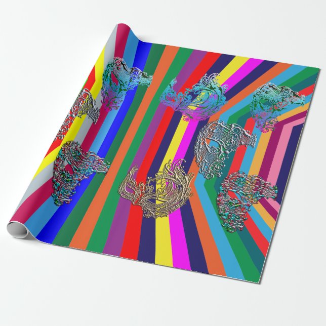 Papier Cadeau Psychédélique Mardi Gras Filigree Masques art (Déroulé)