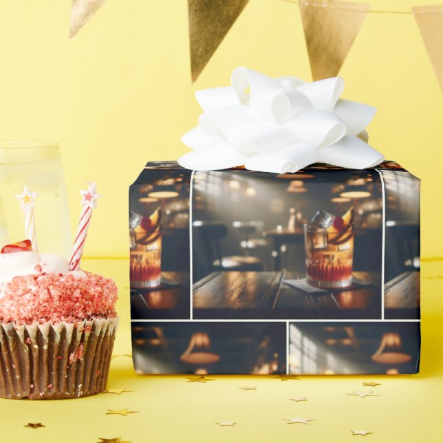Papier Cadeau Pub Cocktail à l'ancienne (Fête d'anniversaire)