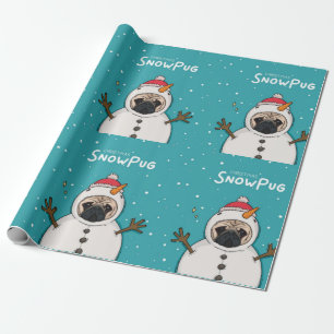 Papier Cadeau Pug neigeux de Noël